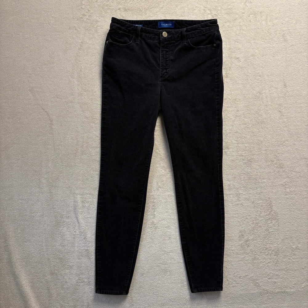 Talbots Corduroy Pants Women Sz 4‎ Black High Waist Jegging Ankle Stretch